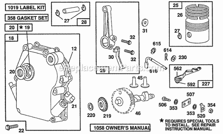 Crankcase CoverPistonCam Diagram and Parts List for  Briggs and Stratton Engine